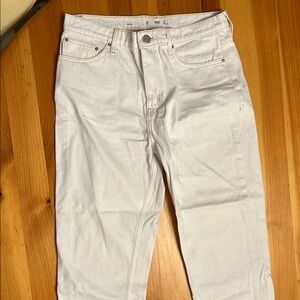 Ming denim mom white cream Denim Jeans with tan stitching raw edge